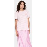 T-shirt - Fitted - Bonbon White Stripe - Korte Mouwen - Wit - Roze