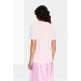 T-shirt - Fitted - Bonbon White Stripe - Korte Mouwen - Wit - Roze