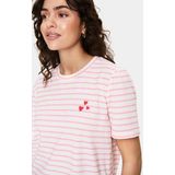 T-shirt - Fitted - Bonbon White Stripe - Korte Mouwen - Wit - Roze
