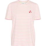 T-shirt - Fitted - Bonbon White Stripe - Korte Mouwen - Wit - Roze