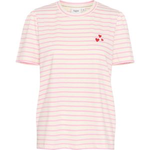 T-shirt - Fitted - Bonbon White Stripe - Korte Mouwen - Wit - Roze