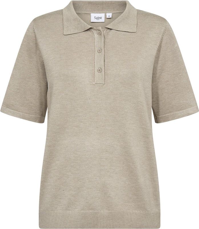 Gebreide Trui - Mélange - Knitwear - Knoopsluiting - Halve Mouw