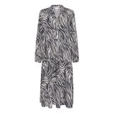 Jurk - Baritone Leaves Strokes - Multicolour - Loose Fit - Midi Lengte - 3/4 Mouwen