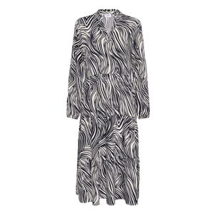 Jurk - Baritone Leaves Strokes - Multicolour - Loose Fit - Midi Lengte - 3/4 Mouwen