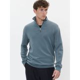 Matinique - MAkade - Sweater - Grijsblauw - Regular Fit - Halve Rits