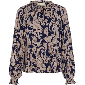 Blouse - Beige - Klassieke Blouse - Lange Mouw - Viscose - Paisley Motief