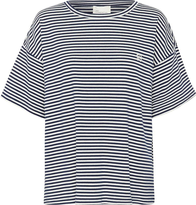 My Essential Wardrobe, Tops, Dames, Blauw, Xl/2Xl, Katoen, Gestreept Geborduurd T-shirt Top