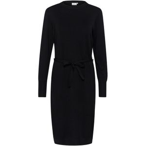 KAFFE - Dames Midi-jurk - Zwart - Gebreid - Lange Mouwen - Ronde Hals - Knie Lengte
