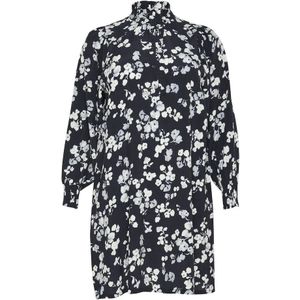 Kaffe Curve - Jurk - Blauw - Marine Flower - Met Pofmouwen