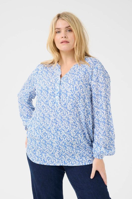 Blouse met lange mouwen Regular fit Blue/Chalk Graphic Print blue white