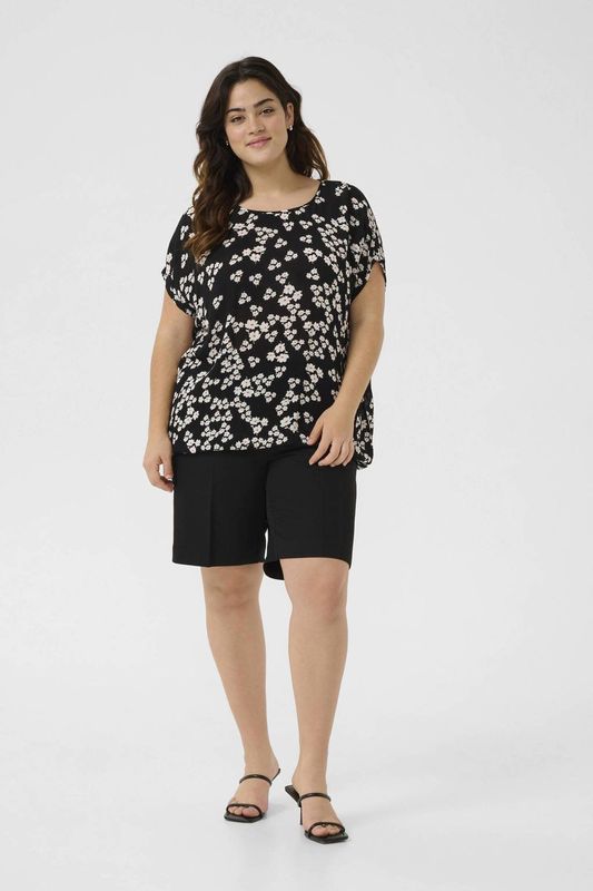 Kaffe Curve - Blousetop - Korte Mouwen - Ronde Hals - 100% Viscose