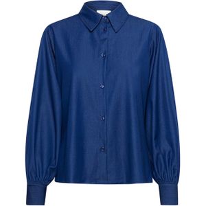 My Essential Wardrobe - Blouse Dames - Blauw - Katoen - Pofmouwen