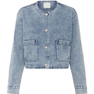 Kaffe, Jassen, Dames, Blauw, L, Denim, Denim Jack Wassen Blauw Cropped Stijl