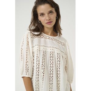 Kaffe - Geborduurde Blouse - Wit - 3/4 Mouwen - Dames