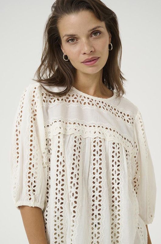 Kaffe - Broderie Anglaise Blouse - Wit - Katoen