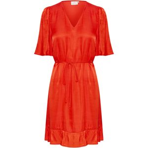 Kaffe - Elegante Jurk met Ruche Zoom - Rood