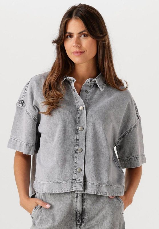 My Essential Wardrobe - Boxy Short Denim Shirt - Licht Grijs - Denim