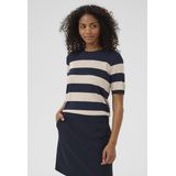 Kaffe - KARegina - Gebreide Trui - Beige / Marine - Ronde Hals - Halve Mouw