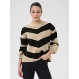 Kaffe - KAVerana - Trui - Sand/Zwart - Geribbelde Kraag - Lange Mouw