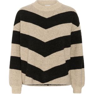 Kaffe - KAVerana - Trui - Sand/Zwart - Geribbelde Kraag - Lange Mouw