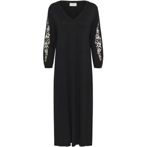 Cream - Maxi Jurk - Zwart - V-hals - Lange Mouwen