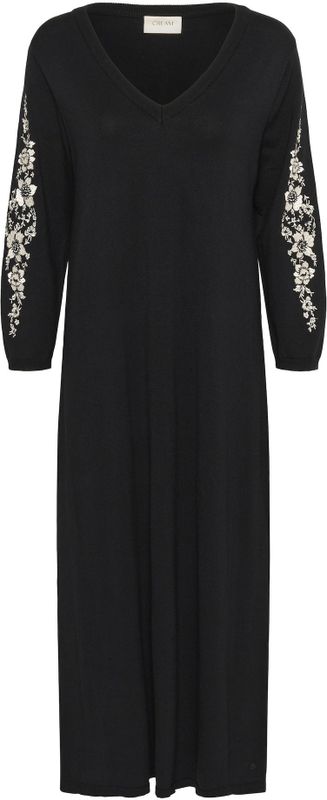 Cream - Maxi Jurk - Zwart - V-hals - Lange Mouwen