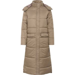 Cream - Winterjas - Beige - Lange Gewatteerde Damesjas - Met Afneembare Capuchon