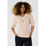 Cream - Korte Mouw Pullover - Beige - Dames - Met Geborduurde Details