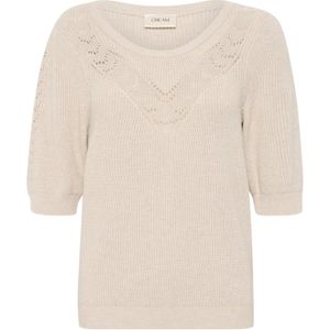 Cream - Korte Mouw Pullover - Beige - Dames - Met Geborduurde Details