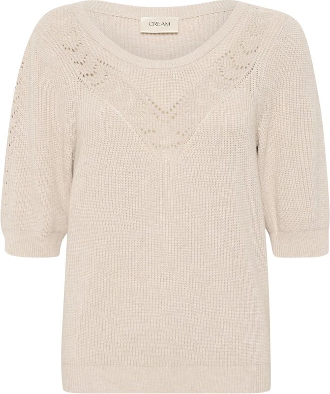 Cream - Korte Mouw Pullover - Beige - Dames - Met Geborduurde Details