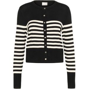 Kaffe - KALizza - Gebreid Vest - Zwart/Wit - Lange Mouw