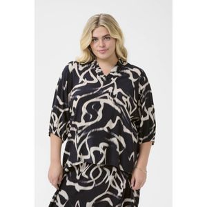 KAFFE - MAREN FRILL - Blouse - Zwart / Wit - Pofmouwen - Losse Pasvorm