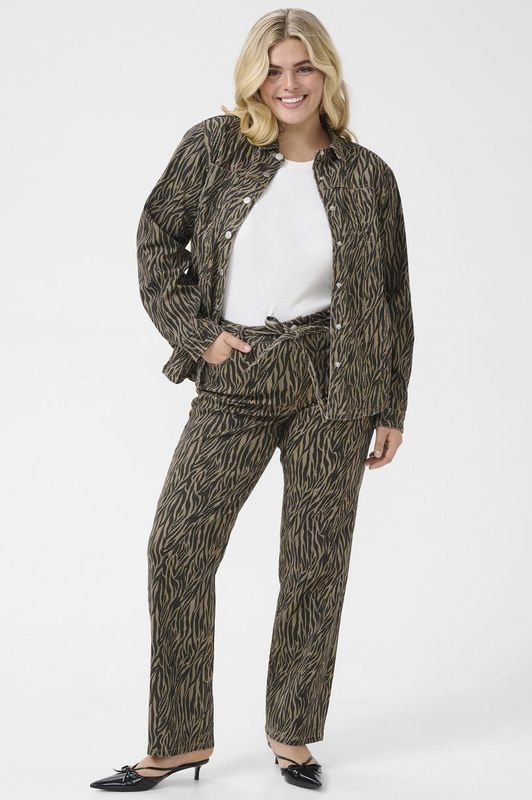 Kaffe Curve - Broeken - Bruin - Dames - Hoge Taille - Strikceintuur - Rechte Pijpen