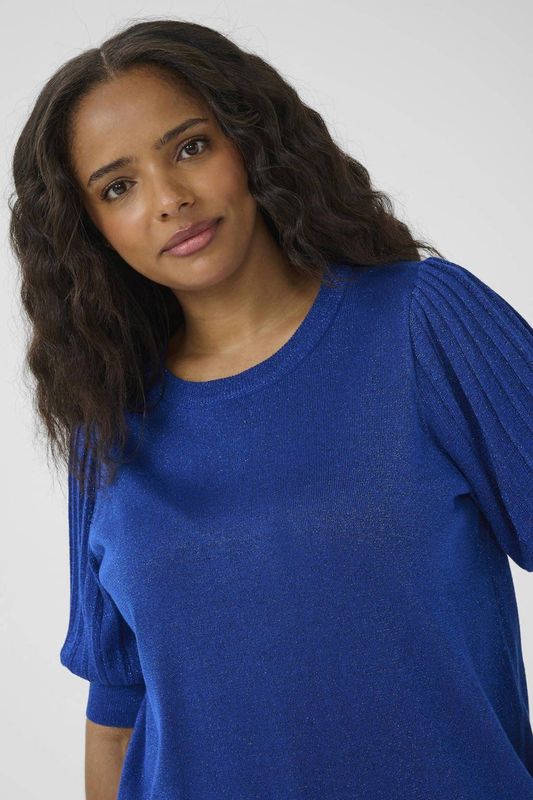 KAFFE - CURVE - Trui - Kobaltblauw - Effen - Halve Mouw