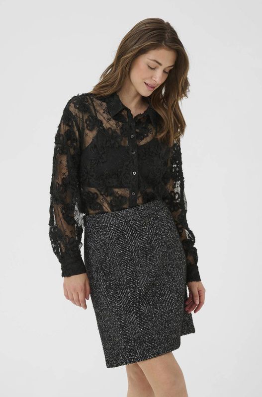 Cream - Blouse - Zwart - 100% Polyester - Lange Mouwen - Knoopsluiting