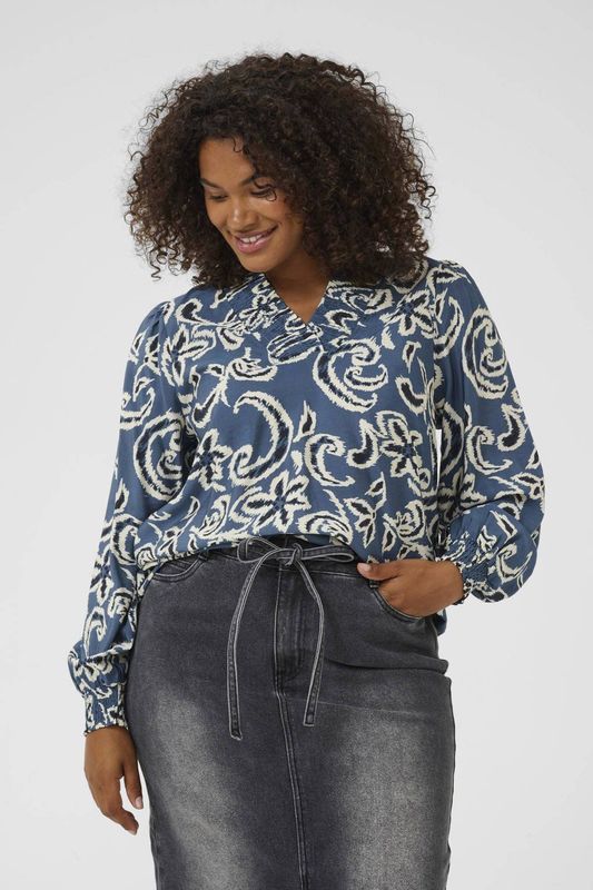 Kaffe Curve - Blouse - Veelkleurig - Met Paisley Print en Pofmouwen
