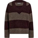 Mos Mosh - Mmtaci Stripe Ls V-Neck Knit - Gebreide Trui - Veelkleurig - Wol