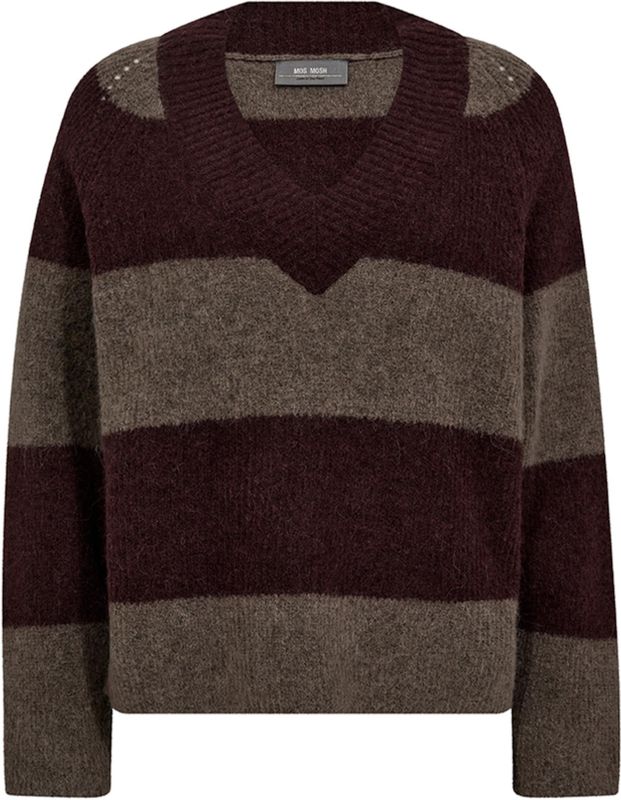 Mos Mosh - Mmtaci Stripe Ls V-Neck Knit - Gebreide Trui - Veelkleurig - Wol