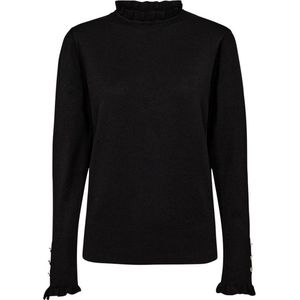 FREEQUENT - Trui 205095 - Zwart - Damestrui - Met Ruffles en Knopen