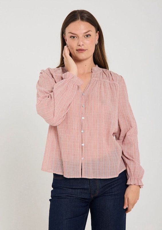 Freequent - FQHELLY Blouse - Moonbeam w. Baked Apple - 100% Katoen