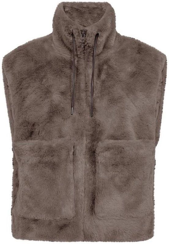 Freequent - Fqfony Waistcoat - Damesjas - Morel - Mouwloos - Teddy-patroon