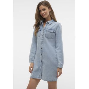Denim - Mini-Jurk - Stonewash - Lange Mouwen - Knoopsluiting