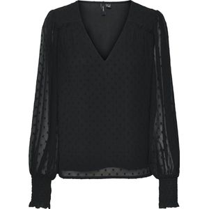 Vmgilla - Top - Zwart - Polyester - V-Hals - Lange Mouwen - Regular Fit