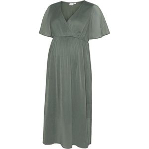 Mluna - Zwangerschapsjurk - Midi-lengte - V-Hals - Korte Mouwen - Regular Fit