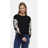 OBJECT - Sweater - Zwart - Katoen - Witte Stof op Mouw