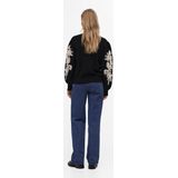 OBJECT - Sweater - Zwart - Katoen - Witte Stof op Mouw