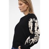 OBJECT - Sweater - Zwart - Katoen - Witte Stof op Mouw