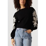 OBJECT - Sweater - Zwart - Katoen - Witte Stof op Mouw