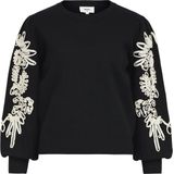 OBJECT - Sweater - Zwart - Katoen - Witte Stof op Mouw