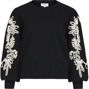 OBJECT - Sweater - Zwart - Katoen - Witte Stof op Mouw